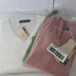 Mauve & White Ribbed Short Sleeve Top - NWT Bundle of 2 Shirts